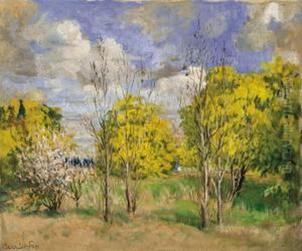 Wattle And Blossom Oil Painting by Ethel Carrick-Fox