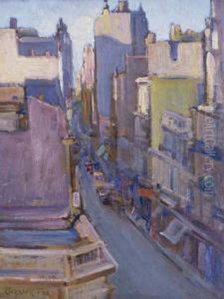 Looking East From The Studio, Little Collins Street, Melbourne Oil Painting by Ethel Carrick-Fox