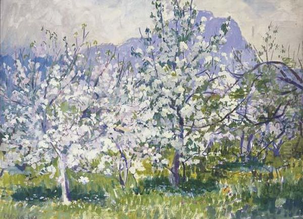 Apple And Pear Blossoms Oil Painting by Ethel Carrick-Fox