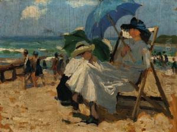 Study For Manly Beach - Summer Is Here Oil Painting by Ethel Carrick-Fox