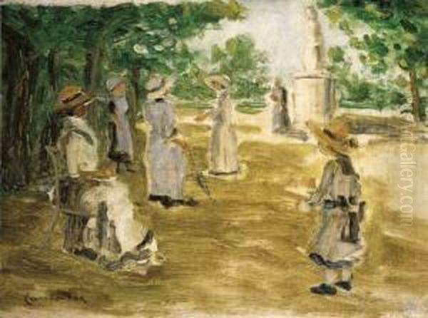 Children Playing In A Park Oil Painting by Ethel Carrick-Fox