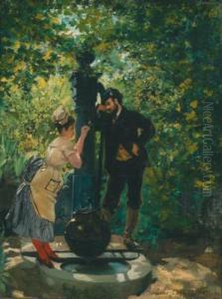 Rendezvous At The Well Oil Painting by Pierre Carrier-Belleuse