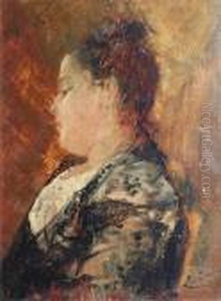 Portraitde Femme Au Chignon Assise Oil Painting by Pierre Carrier-Belleuse