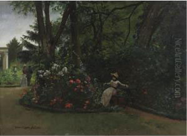 Rest In The Garden Oil Painting by Pierre Carrier-Belleuse