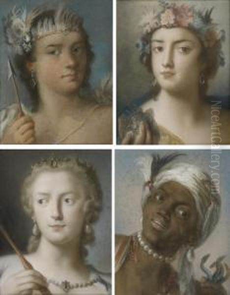 Allegories Of The Four Continents: America; Asia; Europe; And Africa Oil Painting by Rosalba Carriera