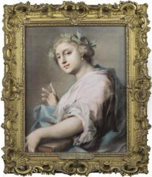 An Allegorical Figure Of A Young Woman Wearing A Laurel Crown Oil Painting by Rosalba Carriera