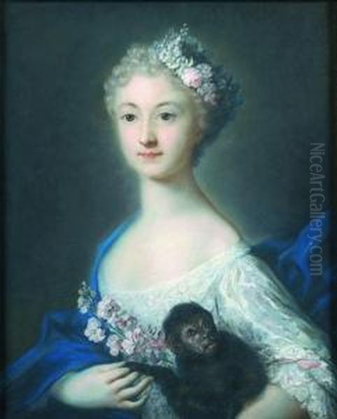 Portrait De Jeune Femme Au Singe Oil Painting by Rosalba Carriera