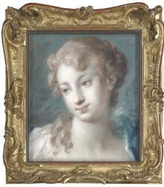 Head Of A Girl Looking Down To The Left Oil Painting by Rosalba Carriera