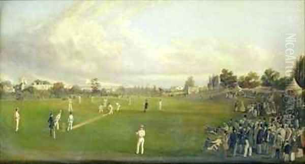 A Cricket Match Oil Painting by W.J. Bowden