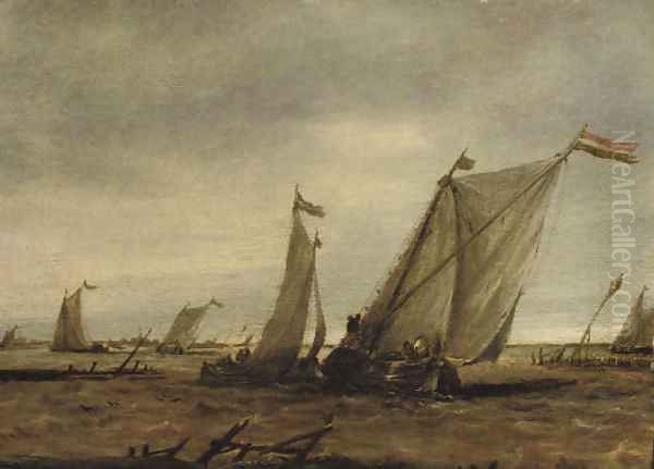 Fishing boats in choppy waters Oil Painting by Abraham Van Beijeren