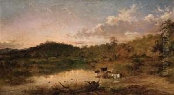 Cattle Drinking, Plenty Ranges, Victoria Oil Painting by James Howe Carse