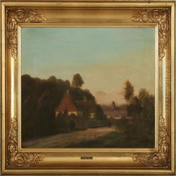 Landscape With Mother And Child On A Road Oil Painting by Carsten Henrichsen