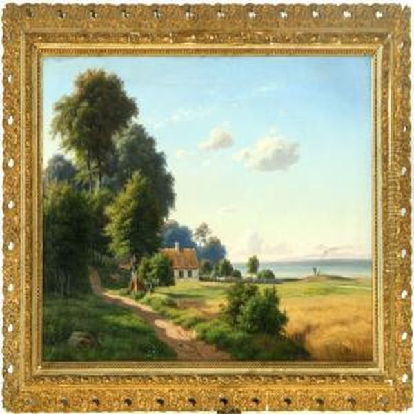 Inlet Scenery With A House Along The Coast, Summer Oil Painting by Carsten Henrichsen