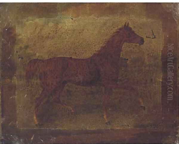 A chestnut horse in a landscape; and A bridled bay horse in a stable Oil Painting by Thomas Bardwell