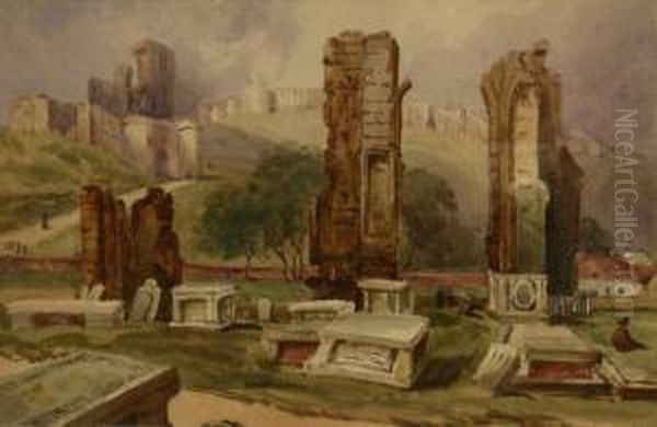 St. Mary's Churchyard With The Castle In Background Oil Painting by Joseph Newington Carter