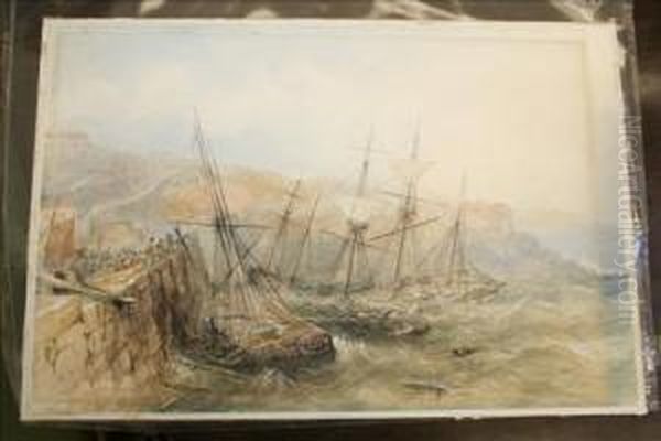 Shipping Wrecking Off Brixham Oil Painting by Joseph Newington Carter