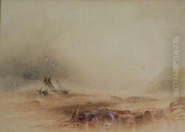 Wreckers Approaching A Shipwreck Oil Painting by Joseph Newington Carter