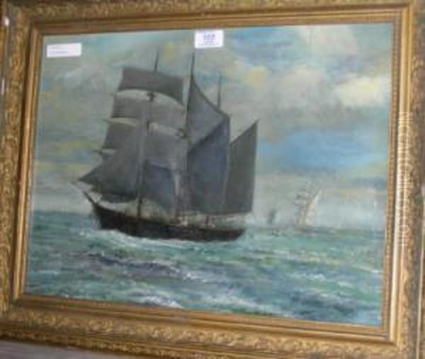 Sailing Ship At Sea Oil Painting by Sydney Carter