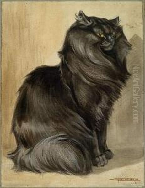 Chat Angora Noir Oil Painting by Eugene Cartier