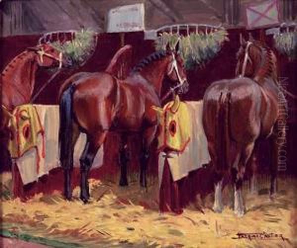 Chevaux Dans Leurs Box Oil Painting by Eugene Cartier