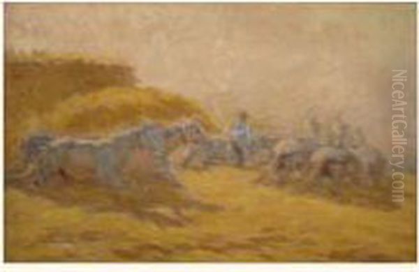 Chevaux Battant Le Ble Oil Painting by Eugene Cartier