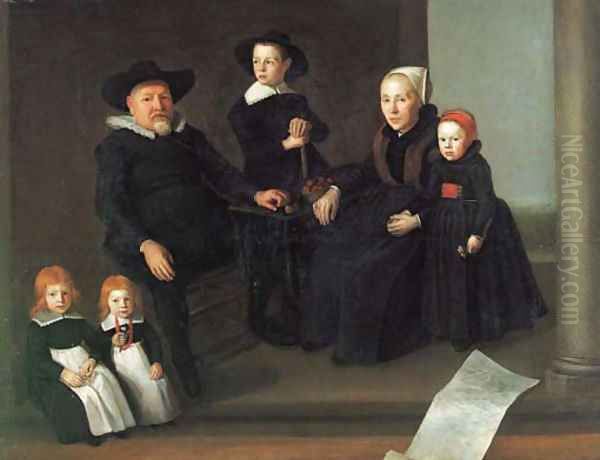 Group portrait of a gentleman and his wife, and their four children on a terrace Oil Painting by Gerbrand Ban