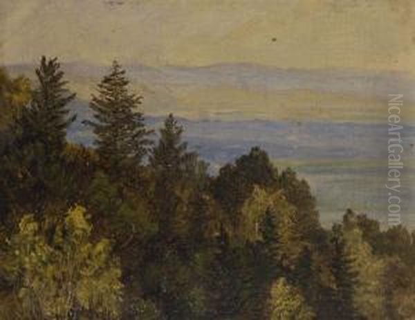 Blick Uber Einen Bewaldeten Abhang In Weite Gebirgslandschaft Oil Painting by Carl Gustav Carus