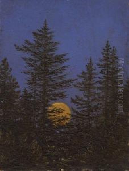 Aufgehender Vollmond Hinter Tannen Oil Painting by Carl Gustav Carus