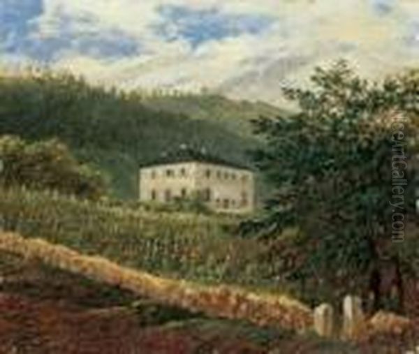 Die Konigliche Villa In Wachwitz Bei Dresden. Oil Painting by Carl Gustav Carus