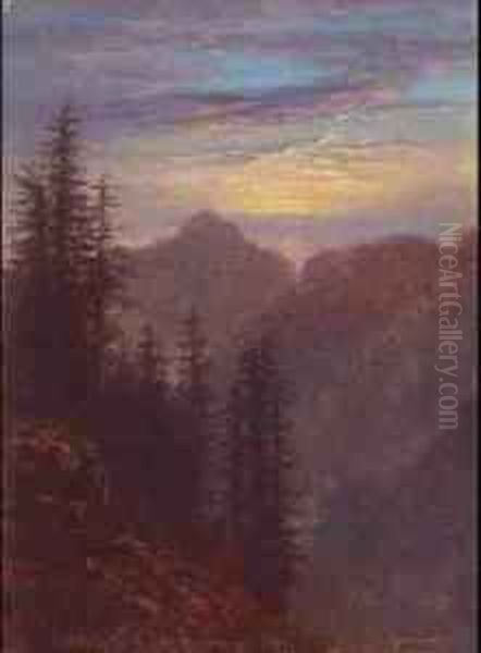 Abendliche Mittelgebirgslandschaft Oil Painting by Carl Gustav Carus