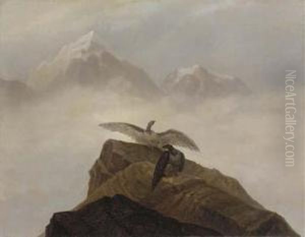 Phantasie Aus Der Alpenwelt. Adler, Die Auf Einem Alpenhorn Nisten Oil Painting by Carl Gustav Carus