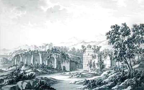 View of the Ruined Baths at Hadrian's Villa at Tivoli Oil Painting by Giovanni Battista (Giambattista) Borra