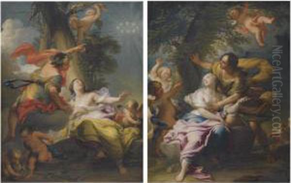 Bacchus And Ariadne; Angelica And Medoro Oil Painting by Andrea Casali