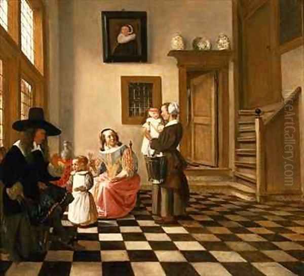 A Family in an Interior Oil Painting by Hendrik van der Burgh