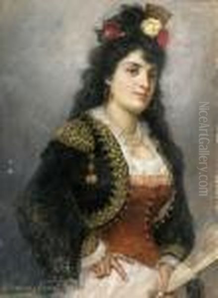 Dama Con Abanico Oil Painting by Antonio Salvador Casanova Y Estorach