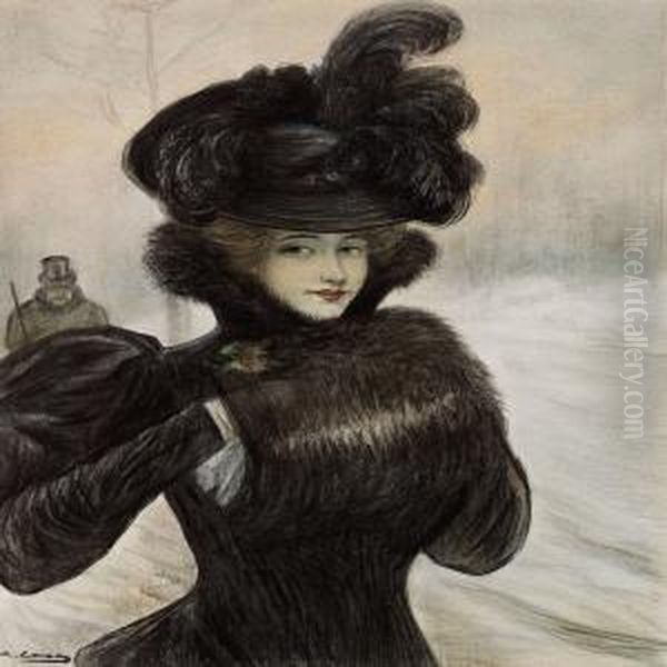 Elegant Woman Dressed In Black Oil Painting by Ramon Casas Y Carbo