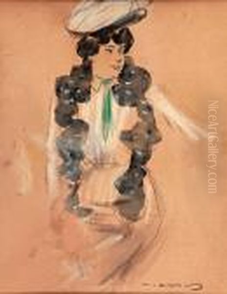 Una Joven Oil Painting by Ramon Casas Y Carbo