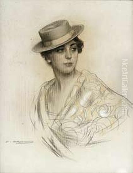 Dama Con Sombrero Cordobes by Ramon Casas Y Carbo