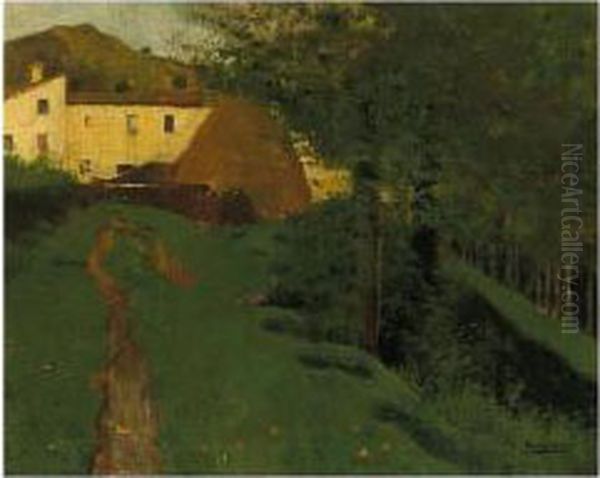 Granja Con Almiar, Benet De Bages (farmyard With Haystack, Benet De Bages) Oil Painting by Ramon Casas Y Carbo