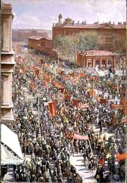 Demonstration on the October 25th Avenue, sketch for the 1934 painting in the Tretyakov Gallery Oil Painting by Isaak Israilevich Brodsky