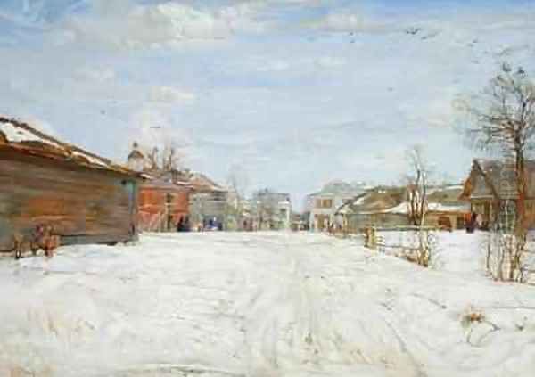 Street Scene in Winter Oil Painting by Isaak Israilevich Brodsky