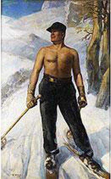 Mussolini Als Skifahrer Bei Terminillo Oil Painting by Basilio Cascella