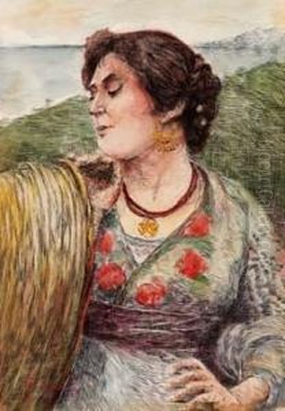 Ragazza In Costume Abruzzese Oil Painting by Basilio Cascella