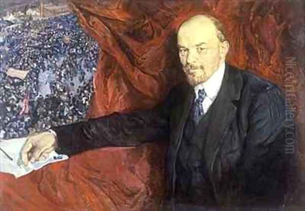 Vladimir Ilyich Lenin (1870-1924) and a Demonstration Oil Painting by Isaak Israilevich Brodsky