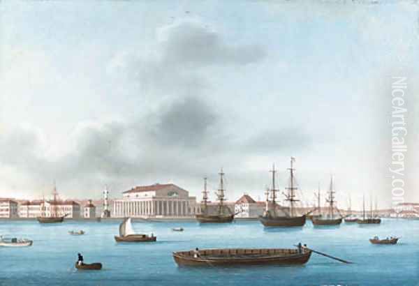 View of the Bourse across the Neva Oil Painting by Johann Wilhelm Gottfried Barth