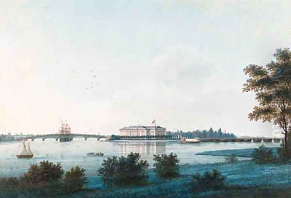 View of the Kamenno-ostrov Palace across the River Neva Oil Painting by Johann Wilhelm Gottfried Barth