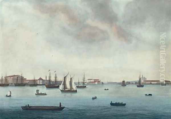 View of the Neva River Near the Stock Exchange Oil Painting by Johann Wilhelm Gottfried Barth