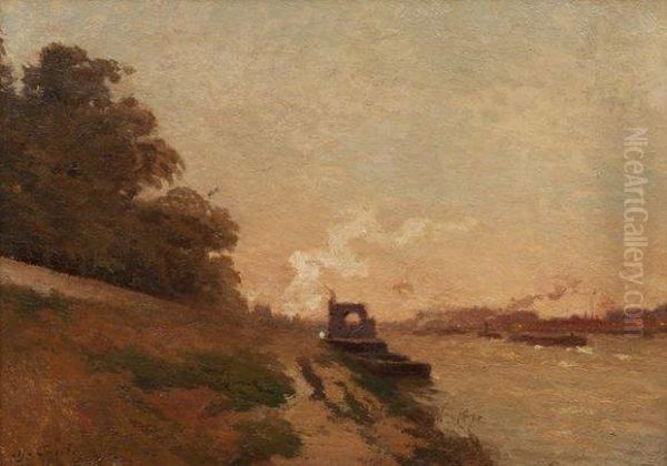 La Seine A Rouen Oil Painting by Alfred Casile