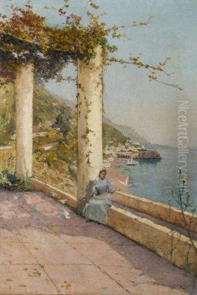 Elegante Sur La Terrasse. Oil Painting by Alfred Casile