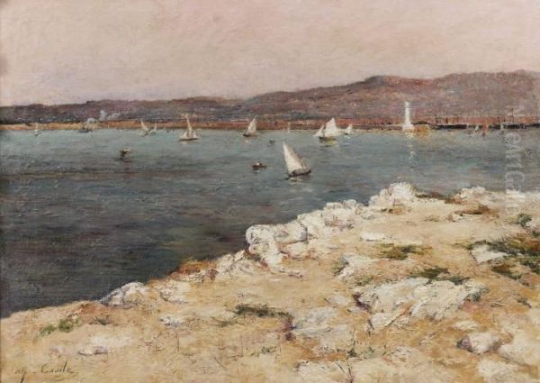 Vue De L'entree Du Port De Marseille Oil Painting by Alfred Casile